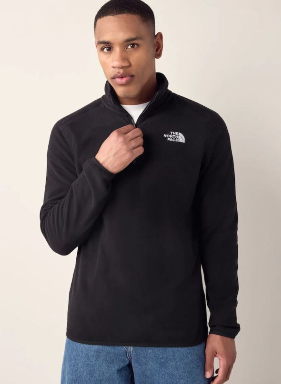 The North Face Mens XL Black FULL ZIP FLEECE Mock Neck Logo Jacket